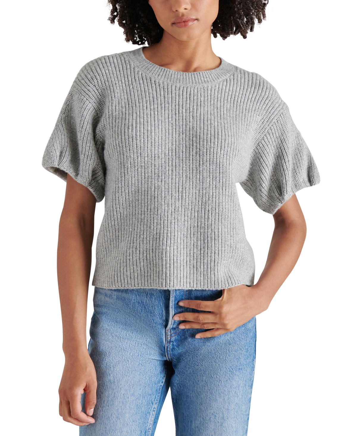 Steve Madden Jadey Short Sleeve Sweater In Heather Grey