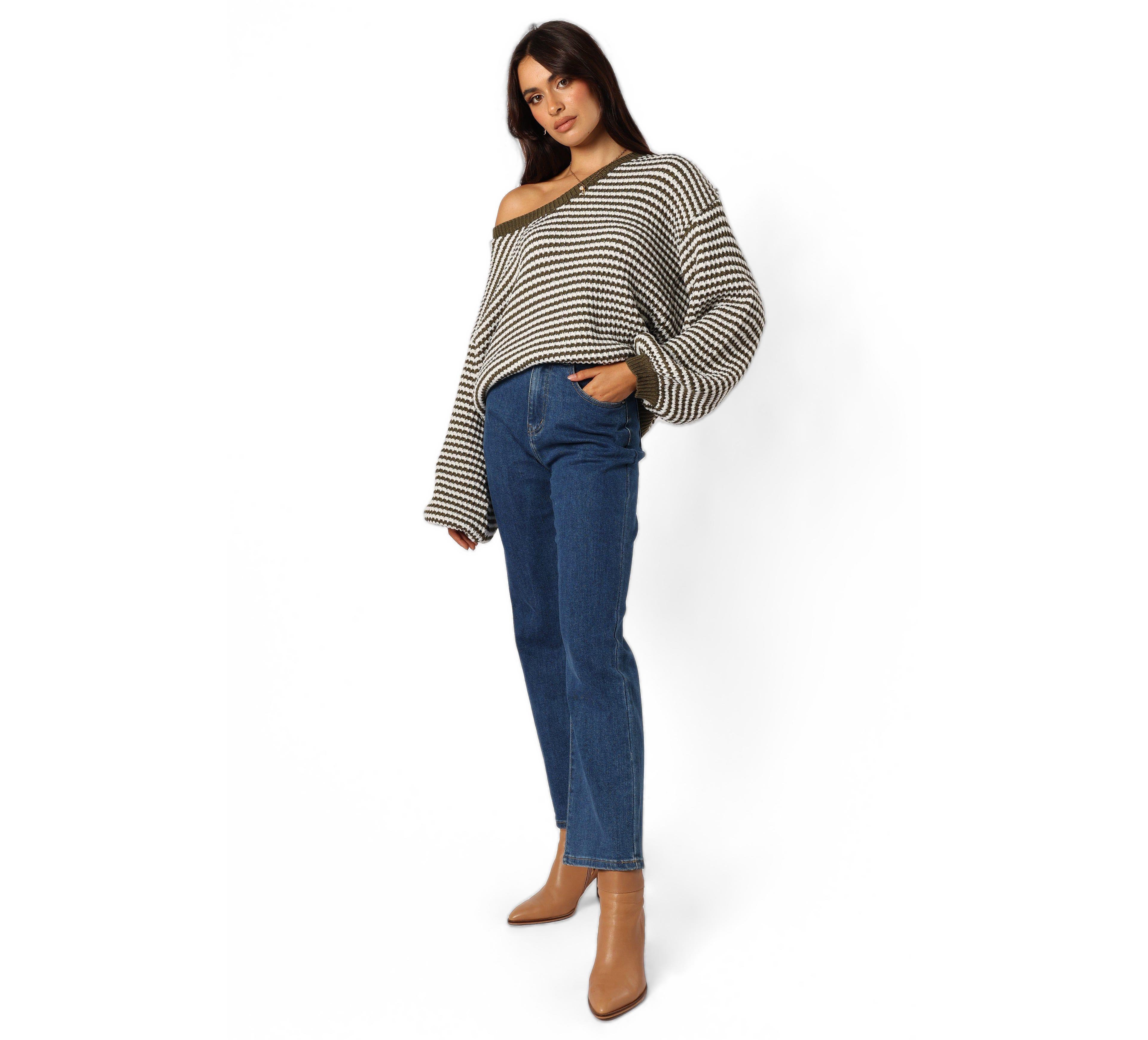 Petal and Pup Women's Becca Crewneck Waffle Stitch Stripe Knit Sweater