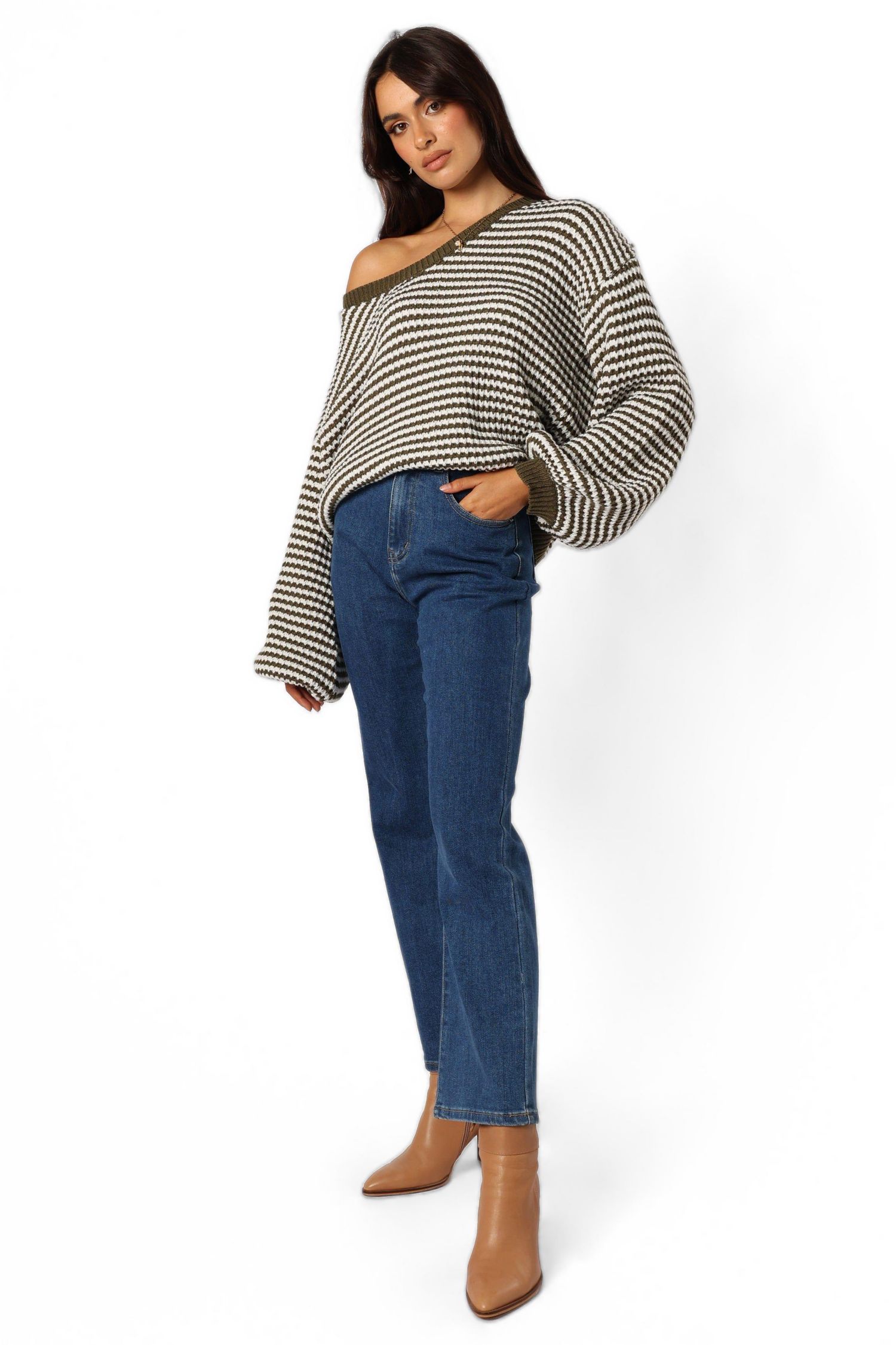 Women's Becca Crewneck Waffle Stitch Stripe Knit Sweater