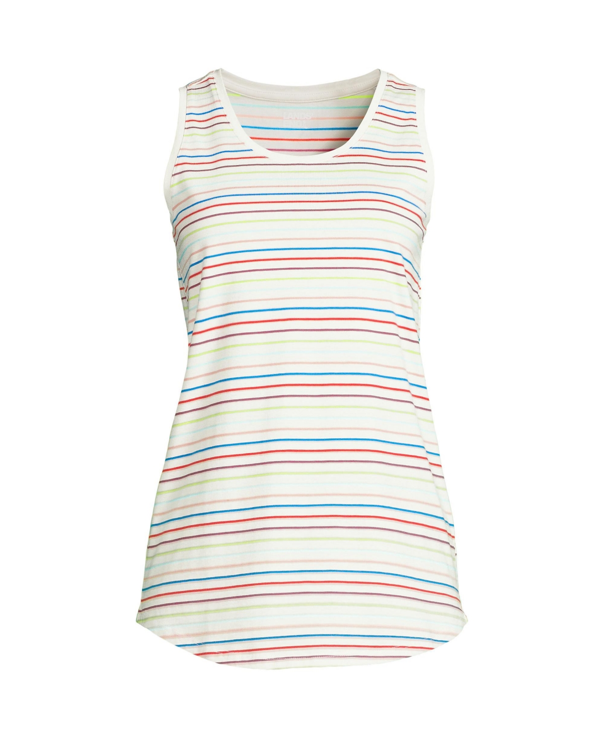 Lands' End Women's Tall Supima Cotton Tunic Tank Top -cerise pink multi stripe