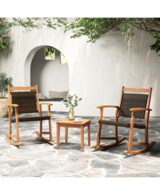 3 Pieces Acacia Wood Patio Rocking Chair Set with Side Table