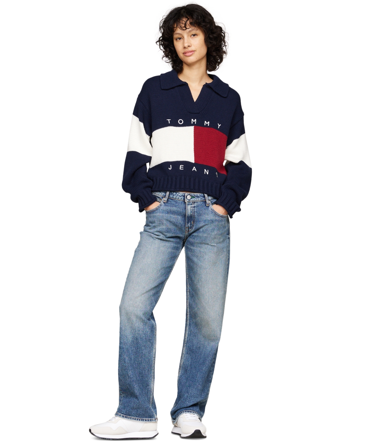 Tommy Jeans Women's Collared Logo Flag Rugby Sweater
