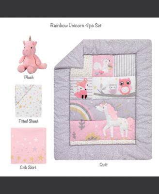 Rainbow Unicorn Pink/Purple 4-Piece Baby Crib Bedding Set