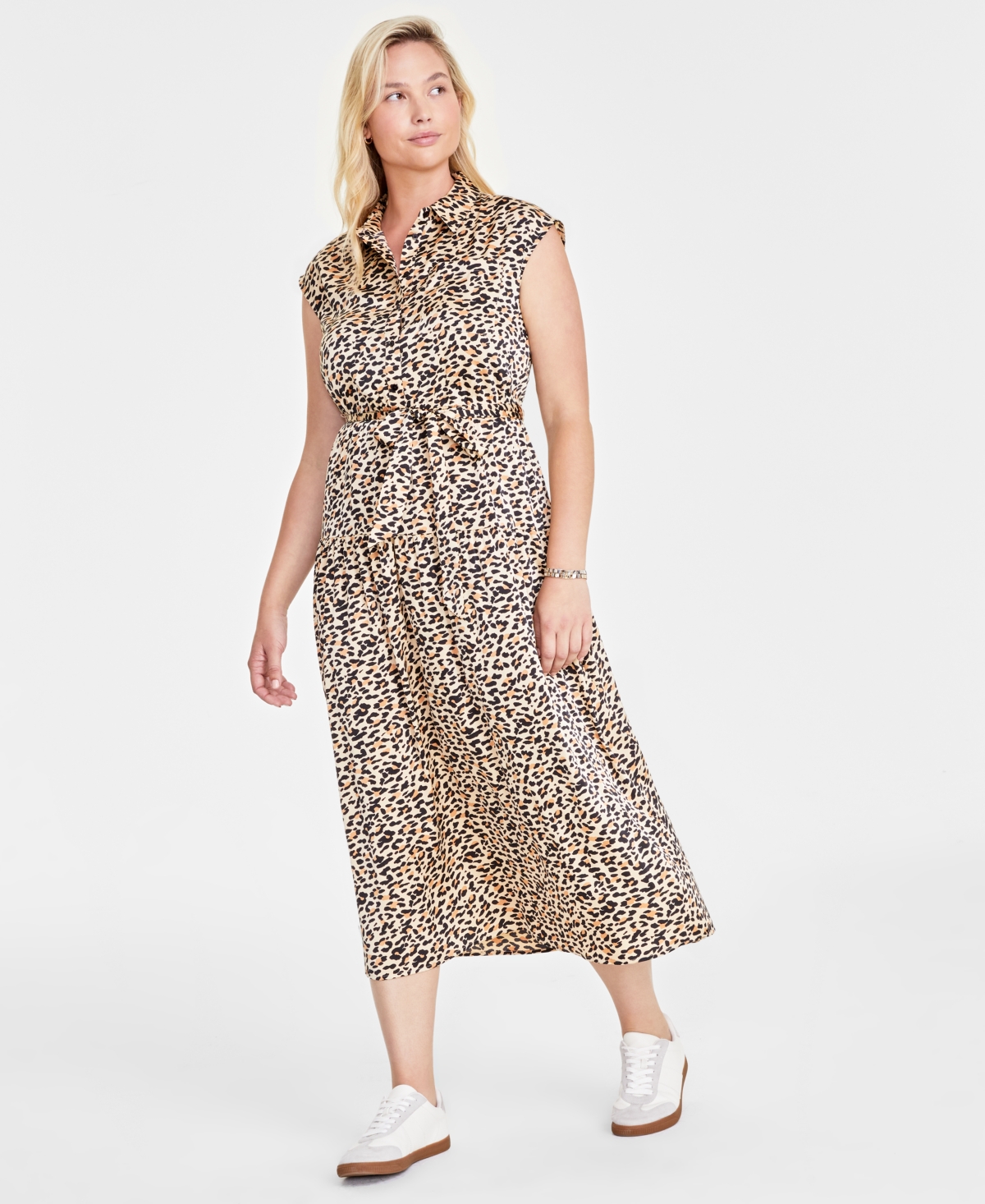 ON 34TH WOMEN'S TONAL JACQUARD CAP-SLEEVE MIDI SHIRTDRESS, CREATED FOR MACY'S 