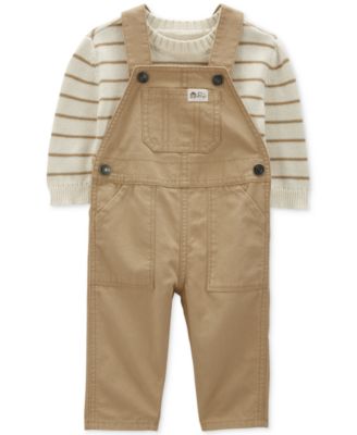 Carter's - Baby Boys Cotton Striped Thermal Sweater & Canvas Overall, 2 Piece Set