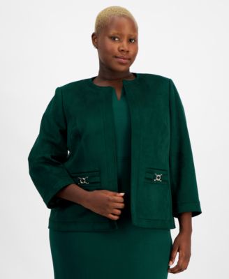 Kasper - Plus Size Faux-Suede Open-Front Blazer