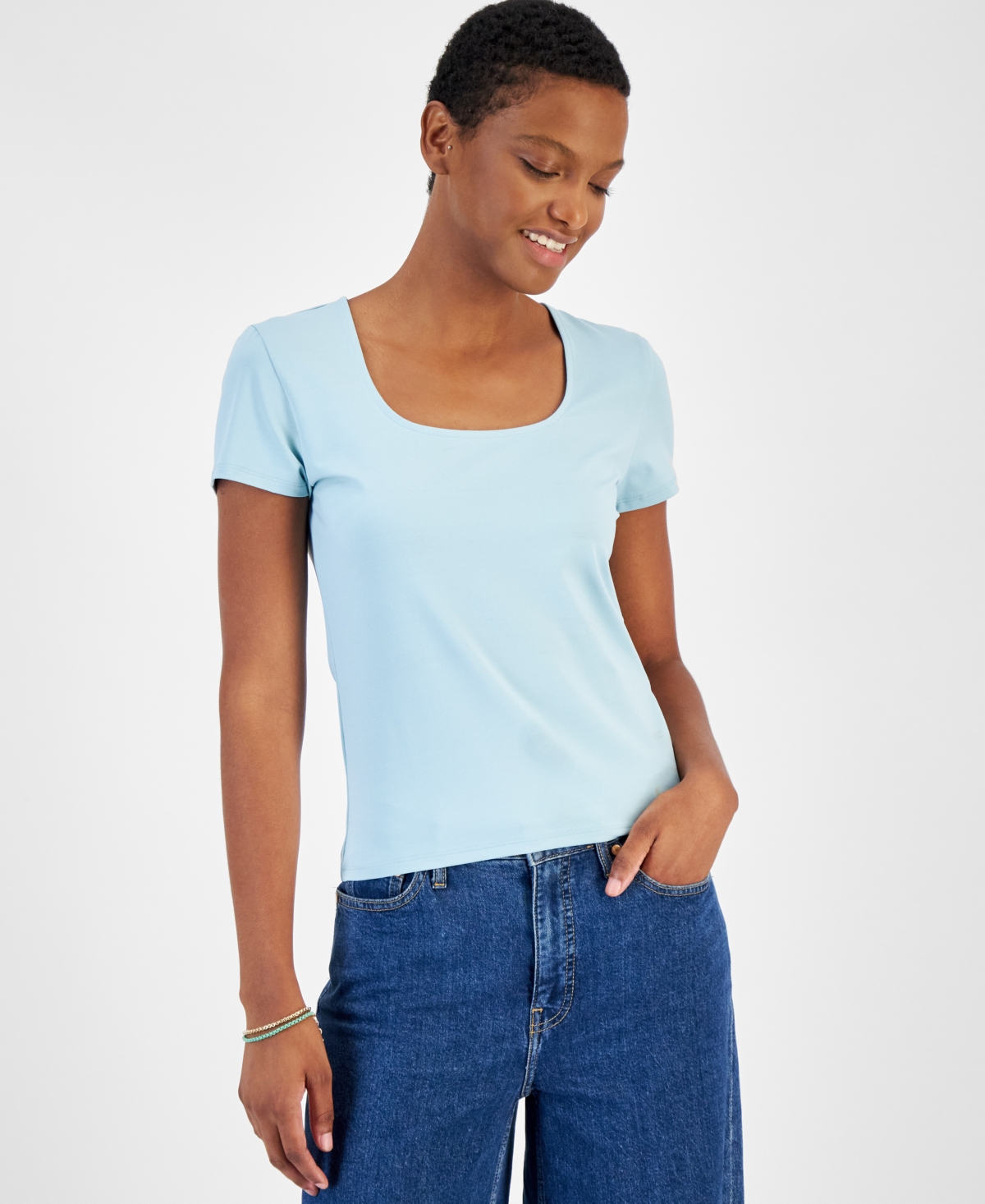 Shop On 34th Women's Cap-sleeve Square-neck Tee, Created For Macy's In Green Mist