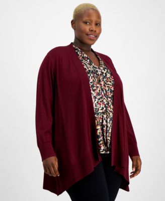 Kasper - Plus Size Long-Sleeve Open-Front Cardigan