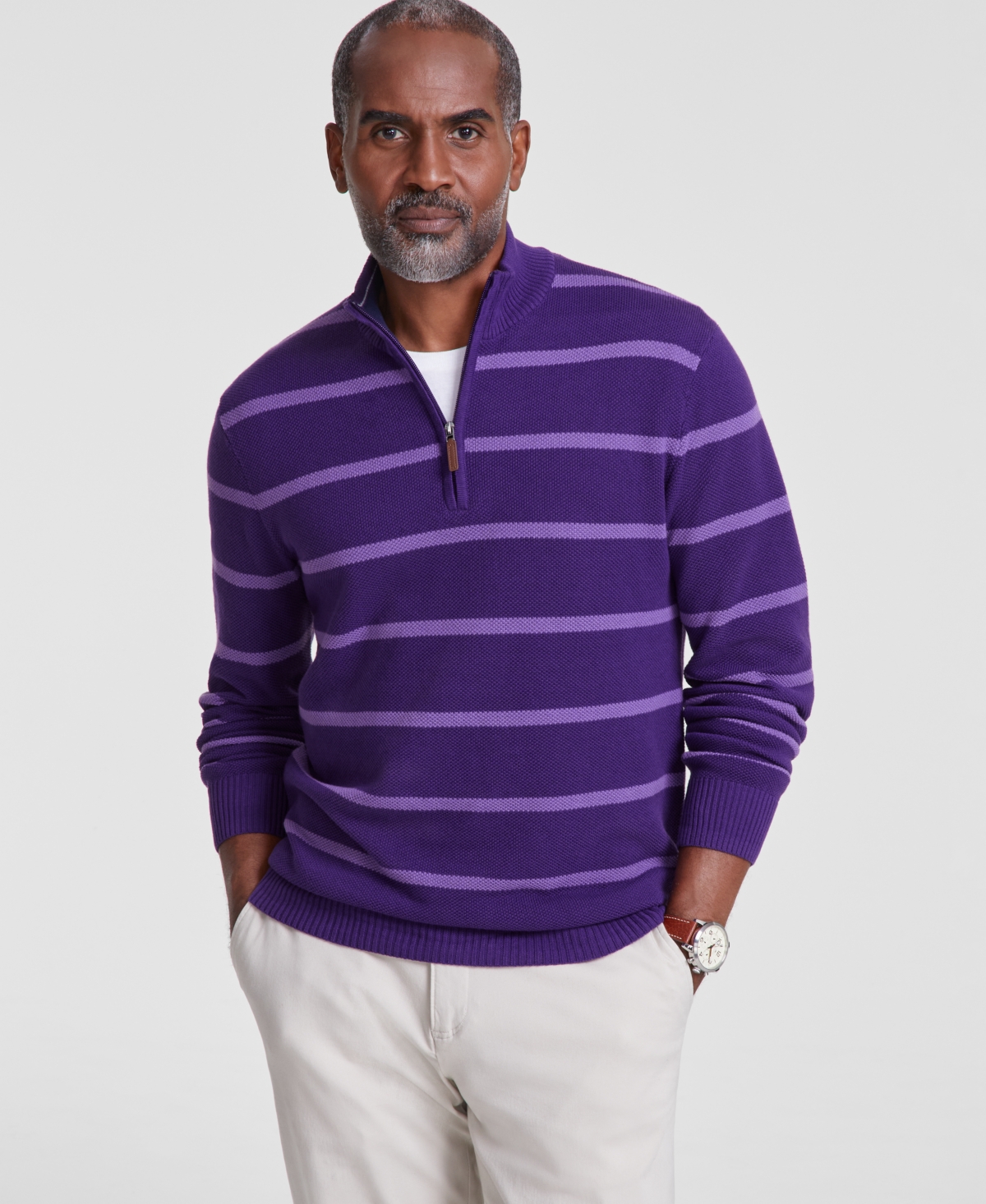 Men's Stripe Quarter-Zip Sweater, Created for Macy's - Maize Gold