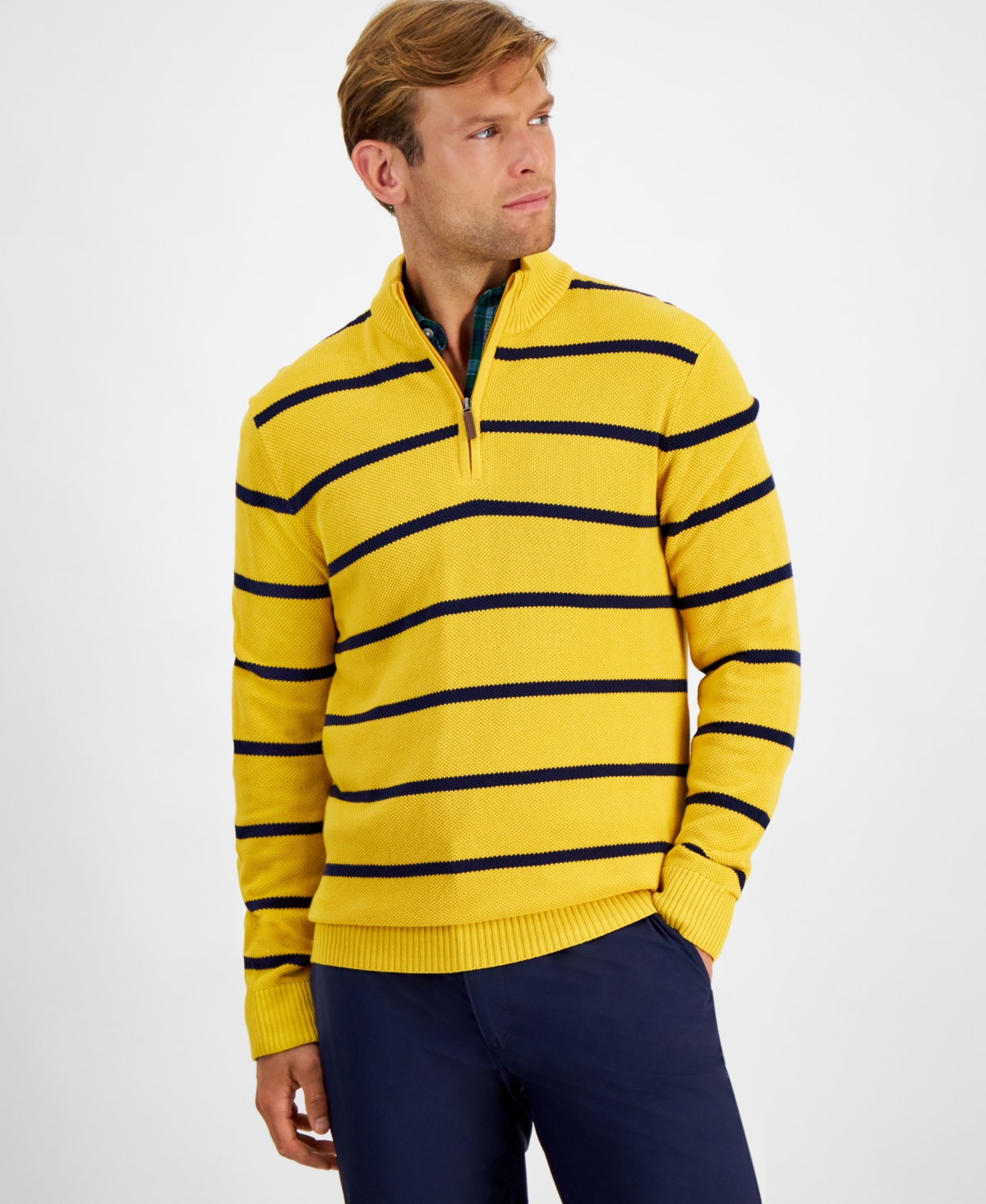 Men's Stripe Quarter-Zip Sweater, Created for Macy's - Maize Gold