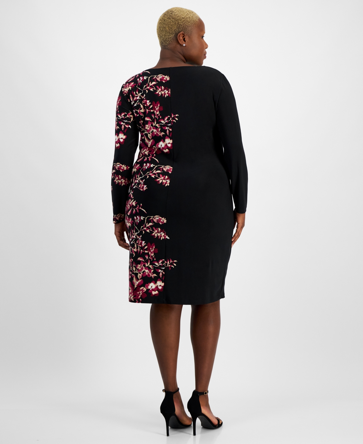 Kasper Plus Size Floral-Print Side-Pleat Sheath Dress