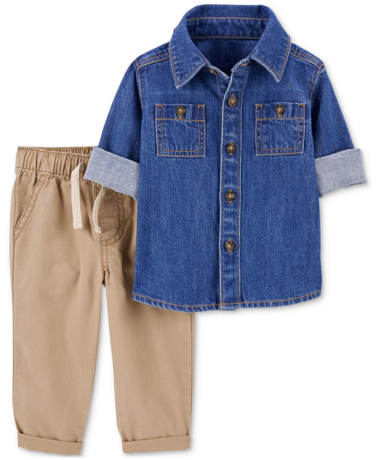 Carter's Baby Boys Cotton Denim Button-Front Shirt & Pull-On Pants, 2 Piece Set -Khaki