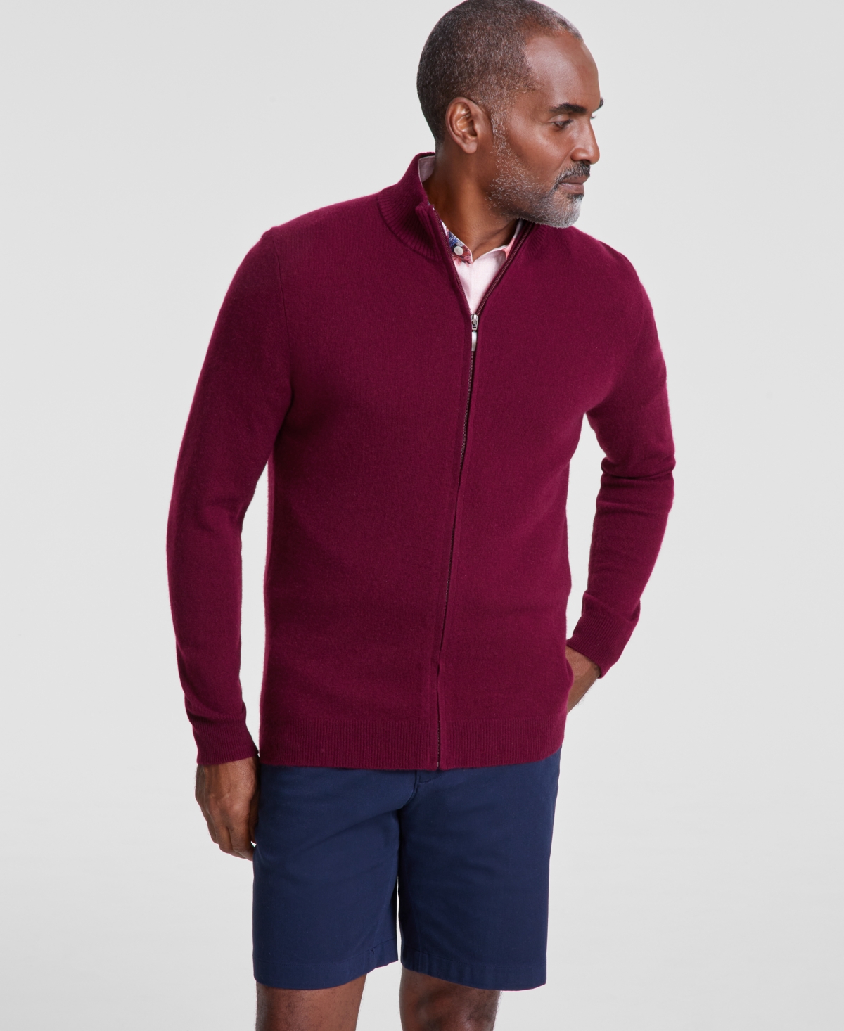 Club Room Men s Full Zip Cashmere Sweater Created for Macy s Navy Heather Smart Closet