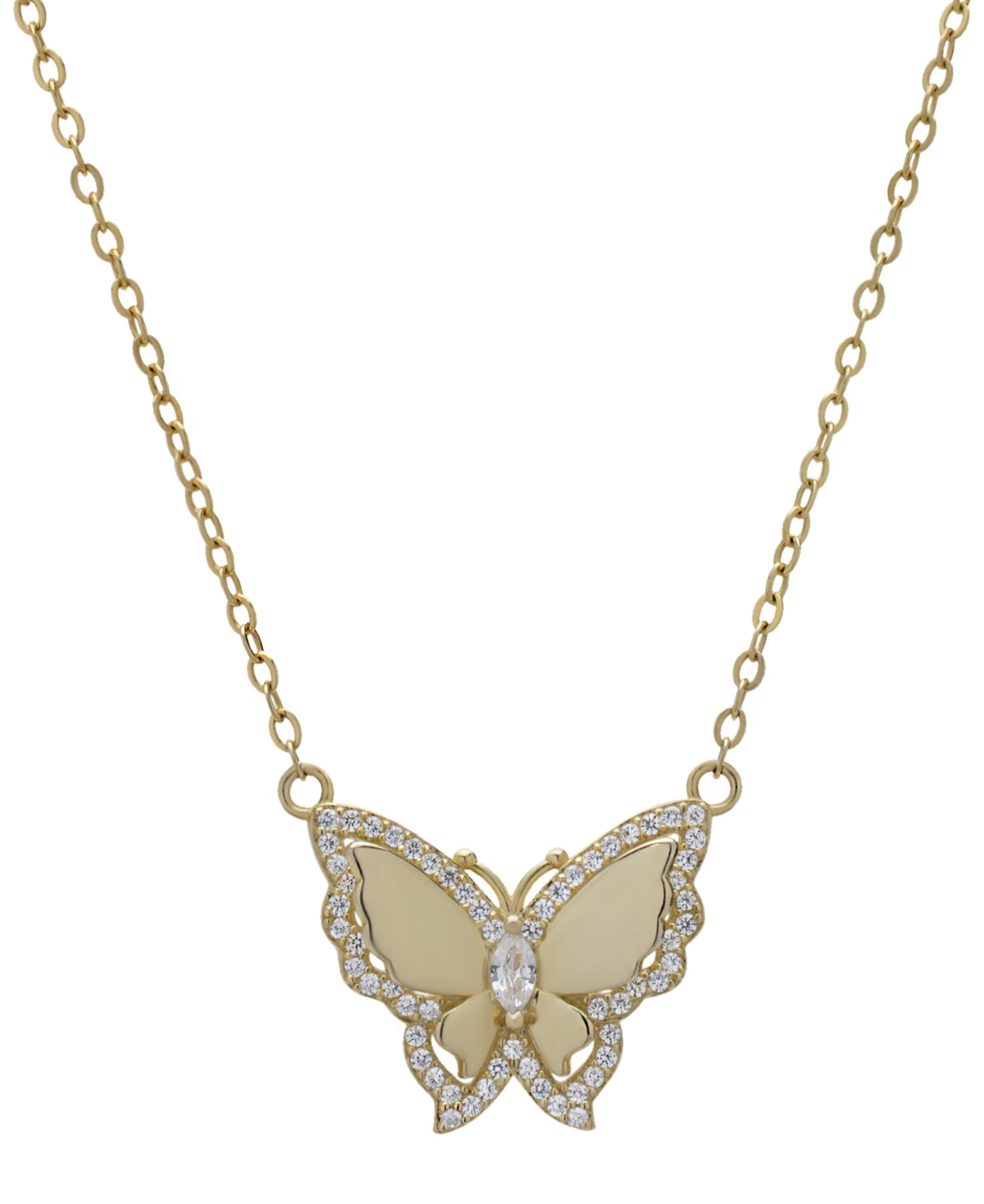 Lab-Grown White Sapphire 18" Butterfly Pendant Necklace (3/4 ct. t.w.) in 14k Gold-Plated Sterling Silver - White Sapphire