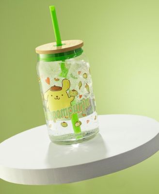 Hello Kitty and Friends Favorite Flavor Pompompurin Can Shaped Glass Tumbler with Wood Lid and Straw