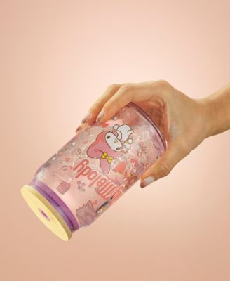 Hello Kitty and Friends Favorite Flavor My Melody Can Shaped Glass Tumbler with Wood Lid and Straw