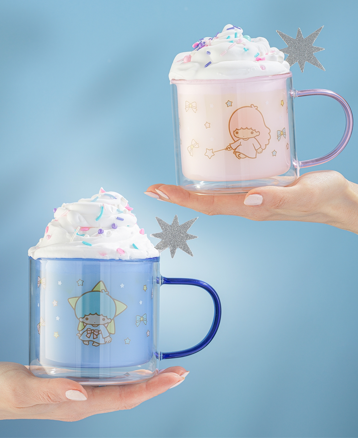 JOYJOLT HELLO KITTY AND FRIENDS LITTLETWINSTARS DOUBLE WALL COFFEE MUGS, SET OF 2 
