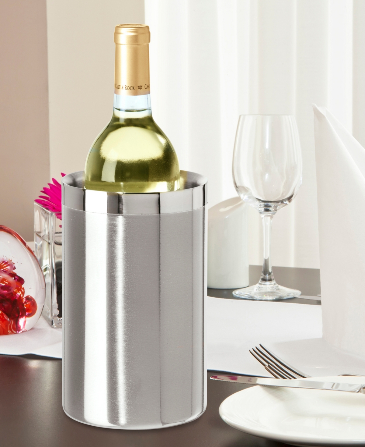 Oggi Stainless Steel Double Wall Wine Cooler In Stainless Steel