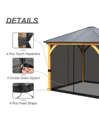 Gazebo Netting 10' x 12' Polyester Screen Replacement 4 Panel Sidewalls for Patio (Only Netting)