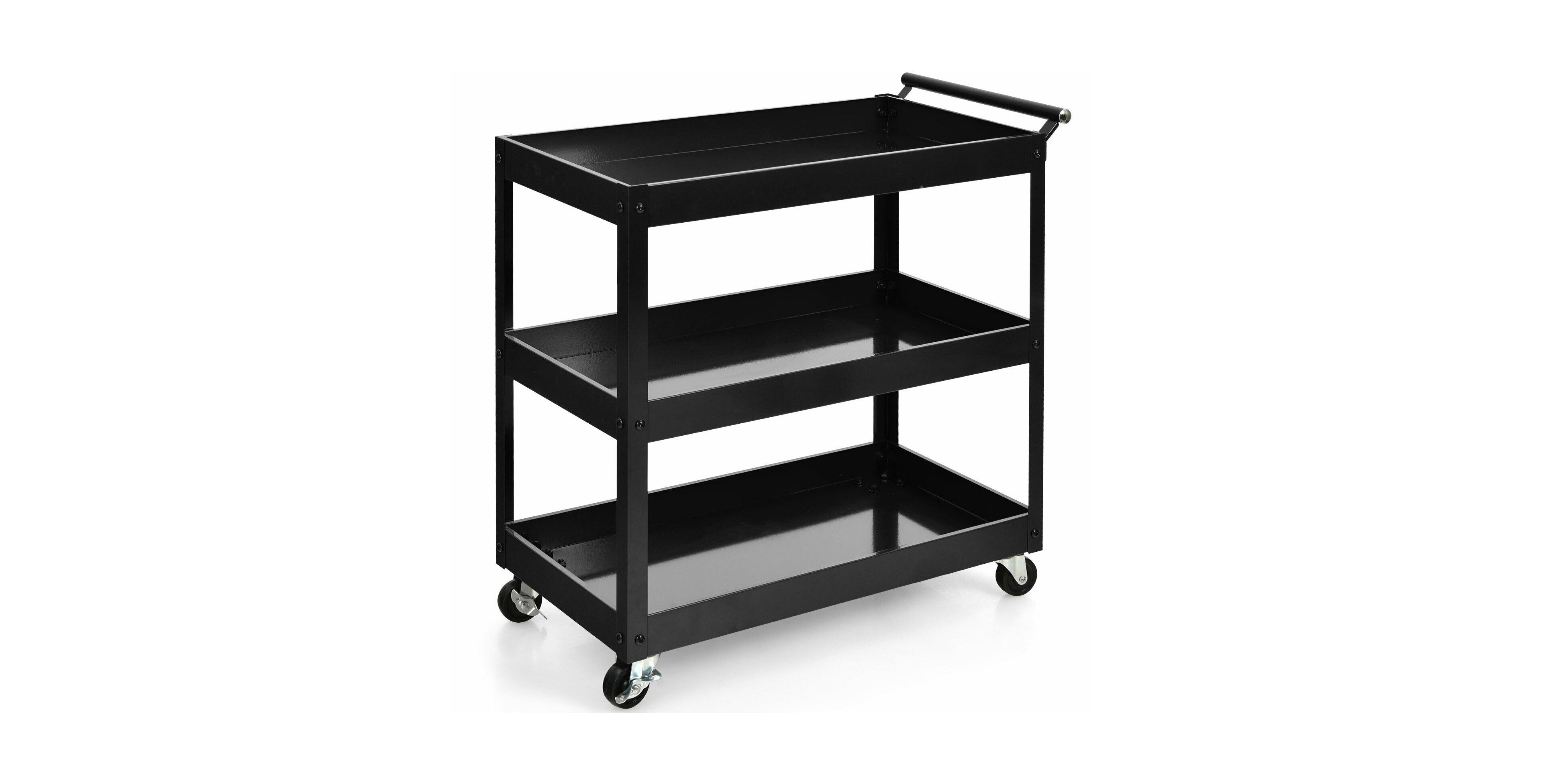 Sugift 3-Tier Utility Cart with Steel Frame and Four Wheels