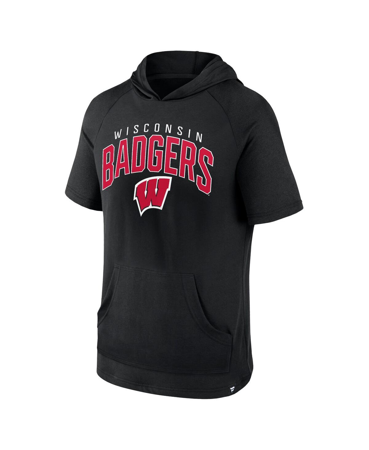 Fanatics Men's Black Wisconsin Badgers Double Arch Raglan Short Sleeve Hoodie T-shirt In Black