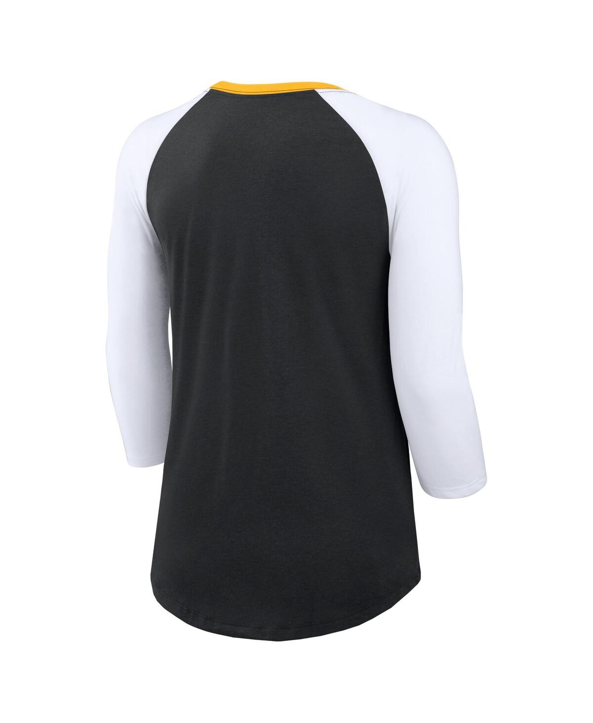 Nike Women'sWhite Pittsburgh Steelers Knockout Arch Raglan Tri-Blend 3/4-Sleeve T-Shirt - Black, White