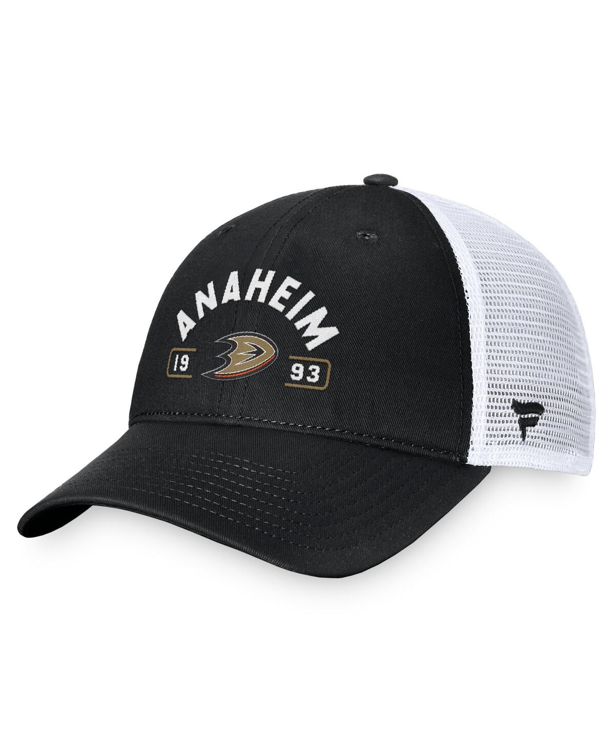 Fanatics Men's Black/white Anaheim Ducks Free Kick Trucker Adjustable Hat In Black,white