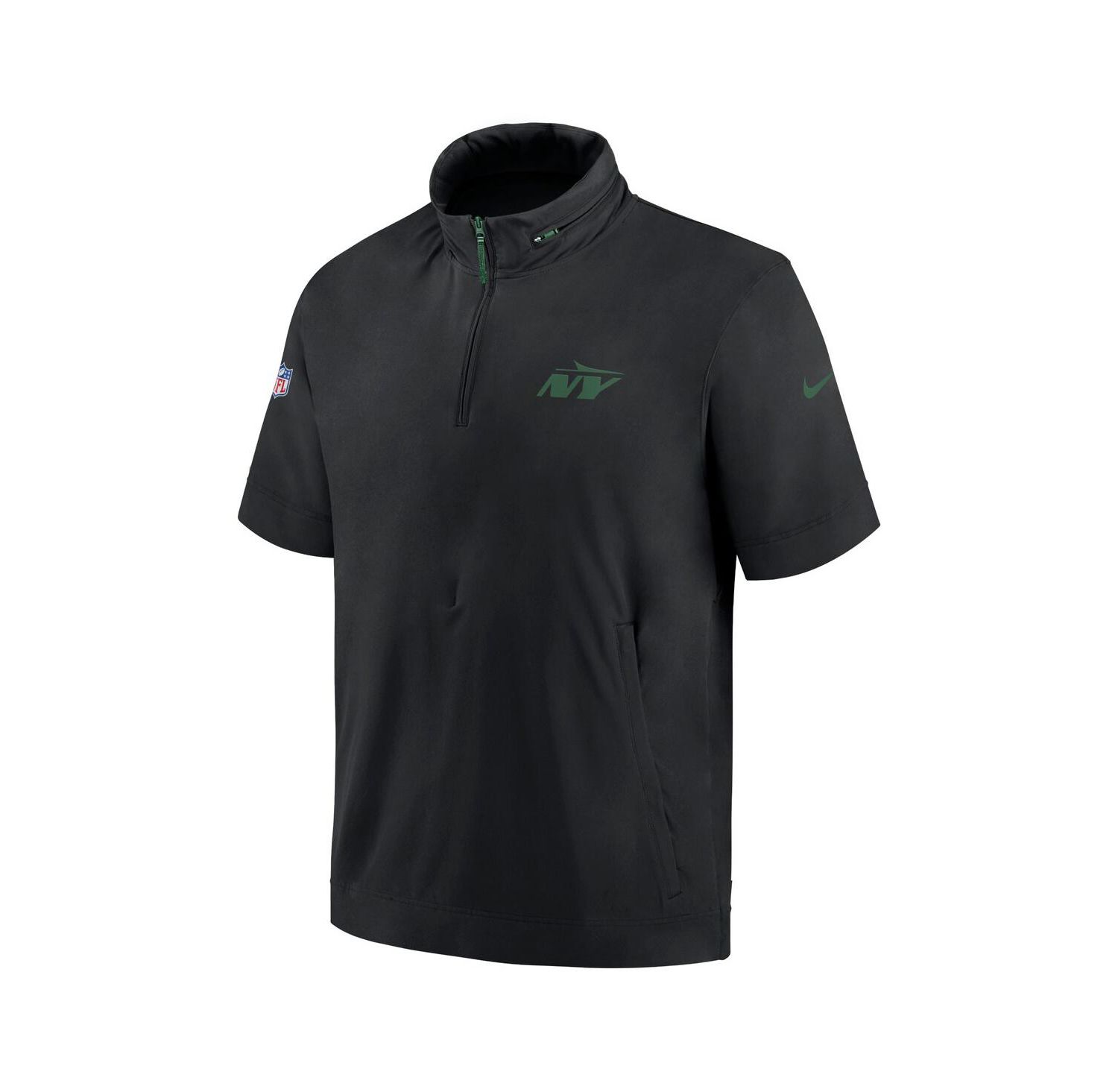 Men's Black New York Jets 2024 Sideline Coach Short Sleeve Half-Zip Hoodie Jacket
