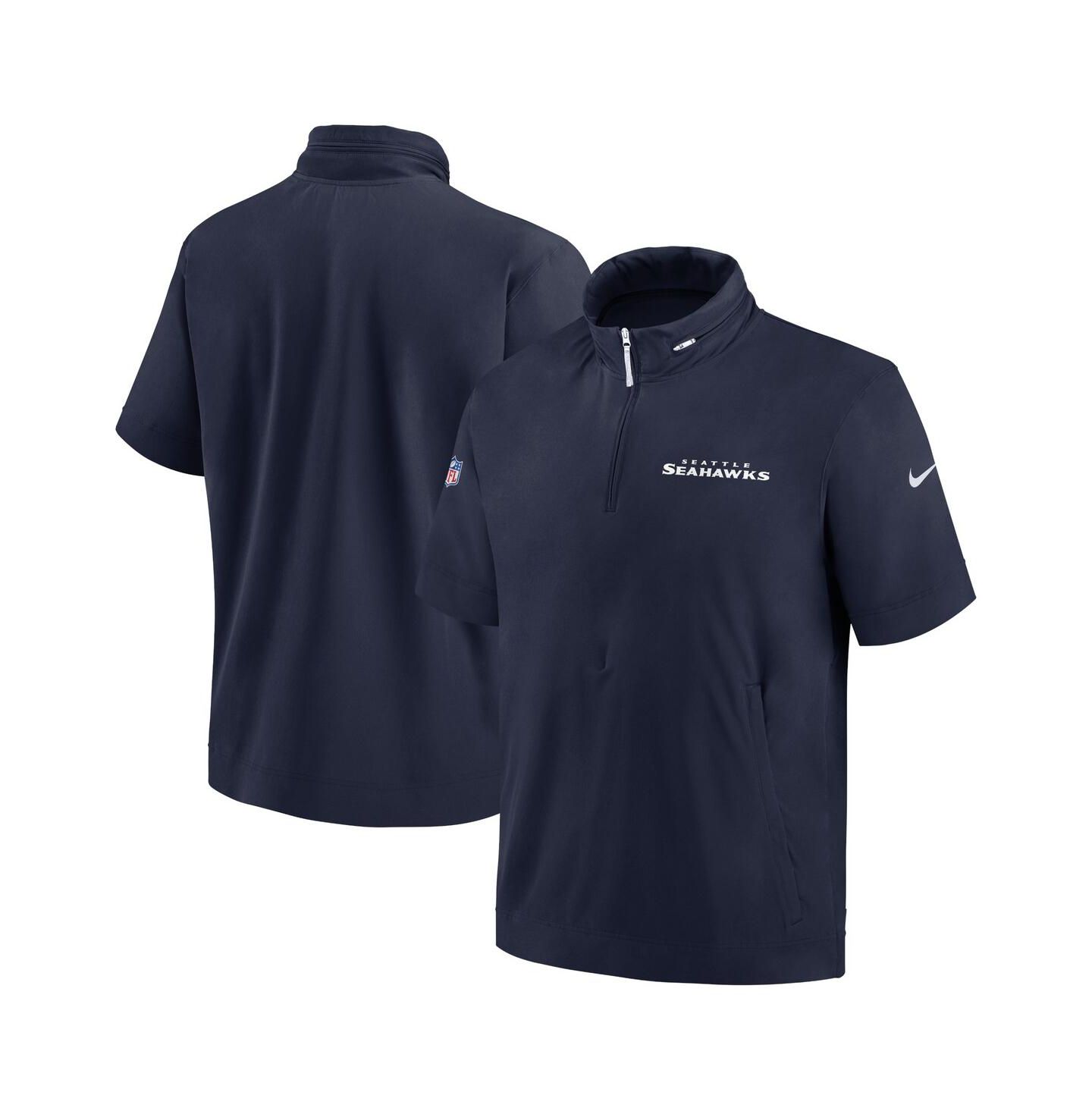 Мужская куртка Nike College Navy Seattle Seahawks 2024 Sideline Coach Short Sleeve Half-Zip Hoodie Jacket — фото 1