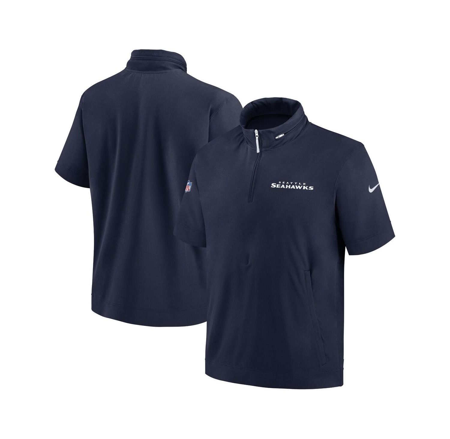 Men's College Navy Seattle Seahawks 2024 Sideline Coach Short Sleeve Half-Zip Hoodie Jacket