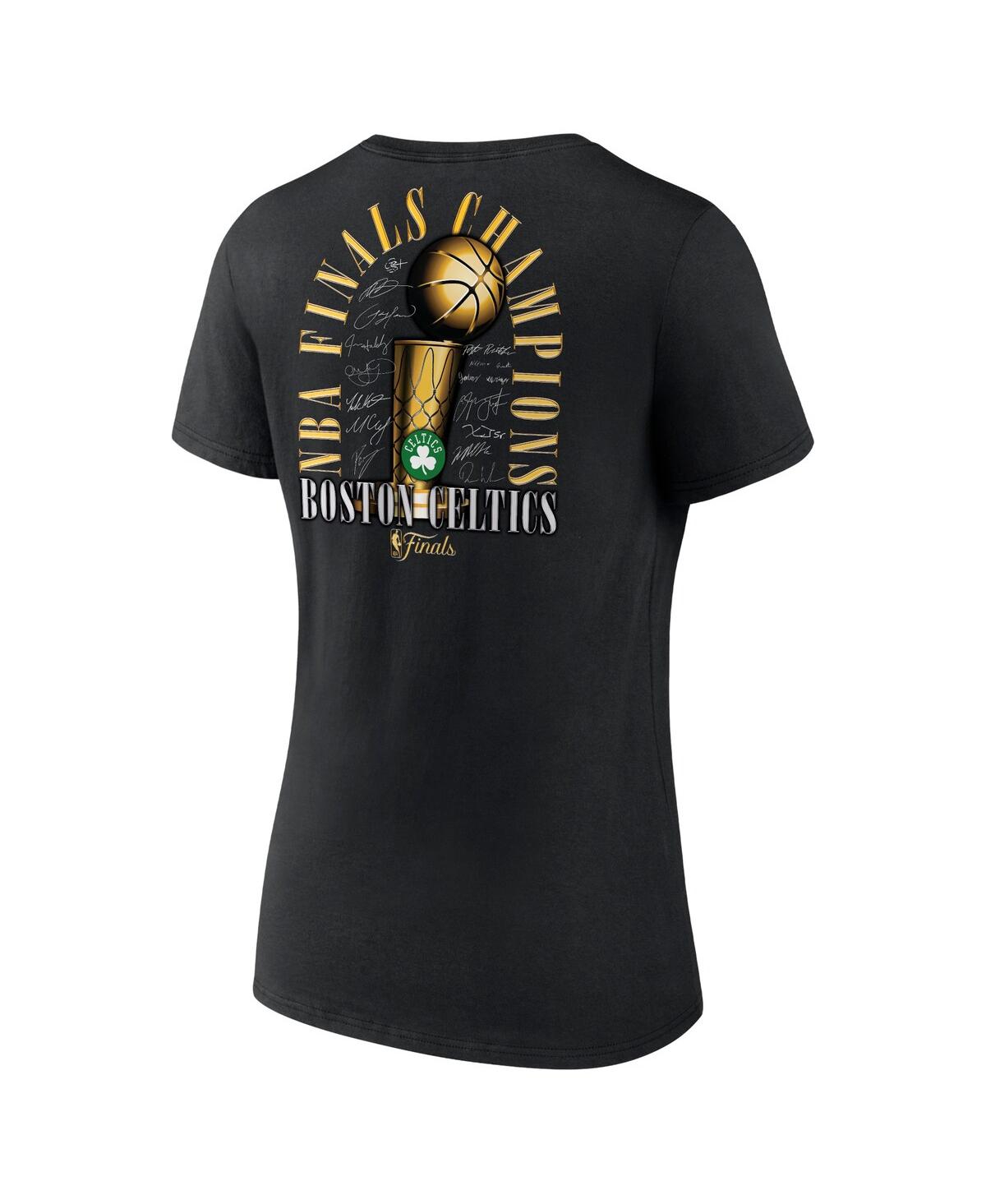 Fanatics Women'sBoston Celtics 2024 Nba Finals Champions Fade Away Jumper Roster Signature V-Neck T-Shirt - Black