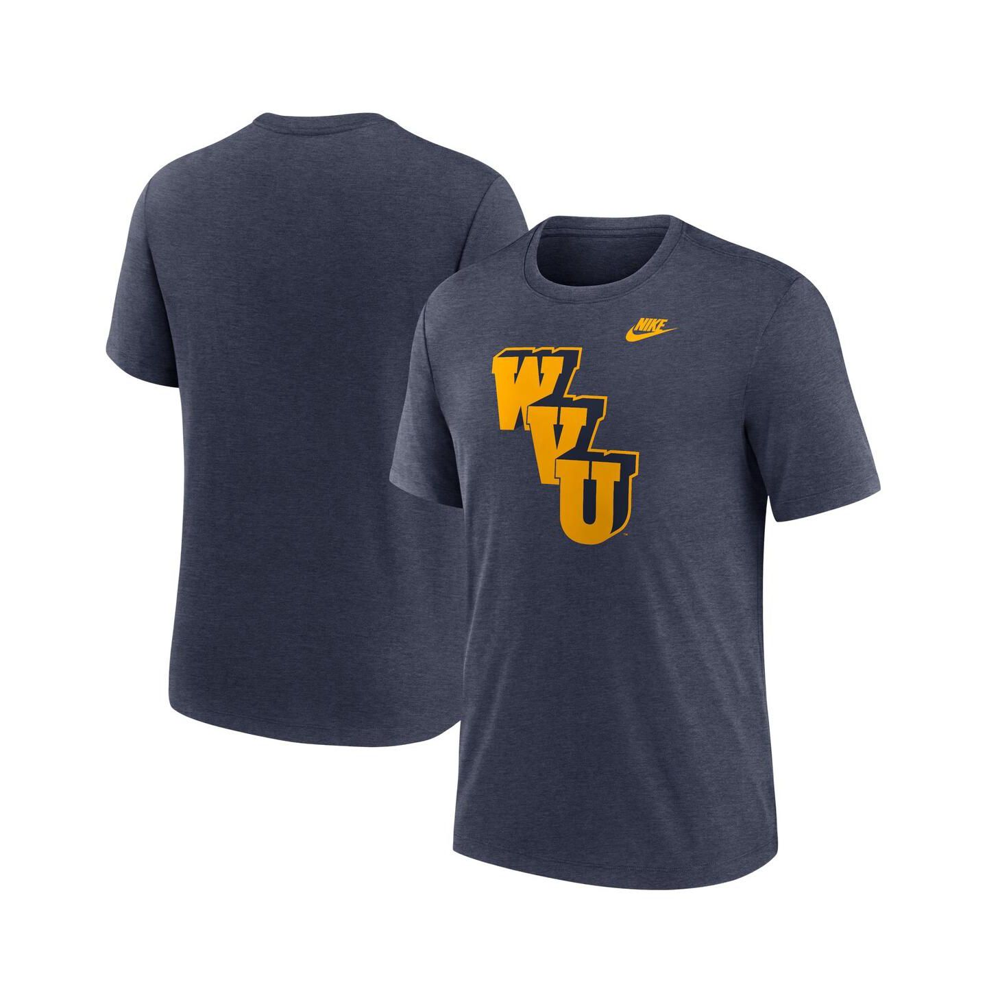 Мужская футболка Nike Heather Navy West Virginia Mountaineers Blitz Evergreen Legacy Primary Tri-Blend — фото 1