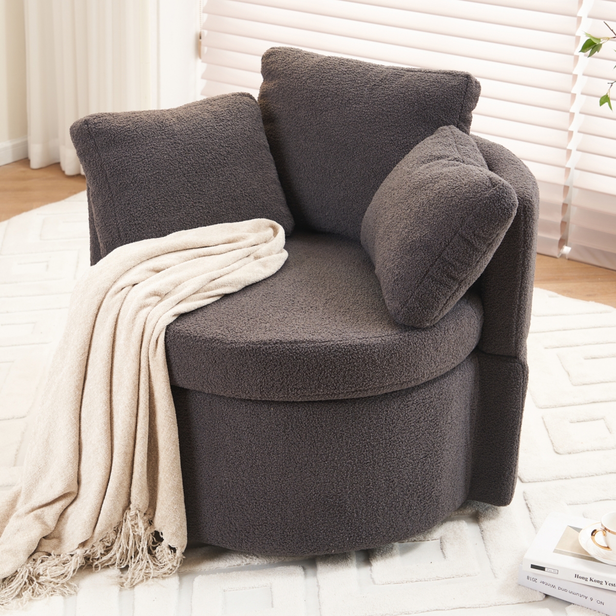 Simplie Fun Cozy Swivel Accent Chair with Storage and Throw Pillows