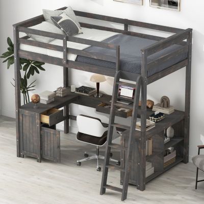 U-Shape Desk Storage Loft Bed - Full