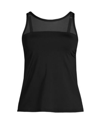 Women's Long Chlorine Resistant Smoothing Control Mesh High Neck Tankini Swimsuit Top