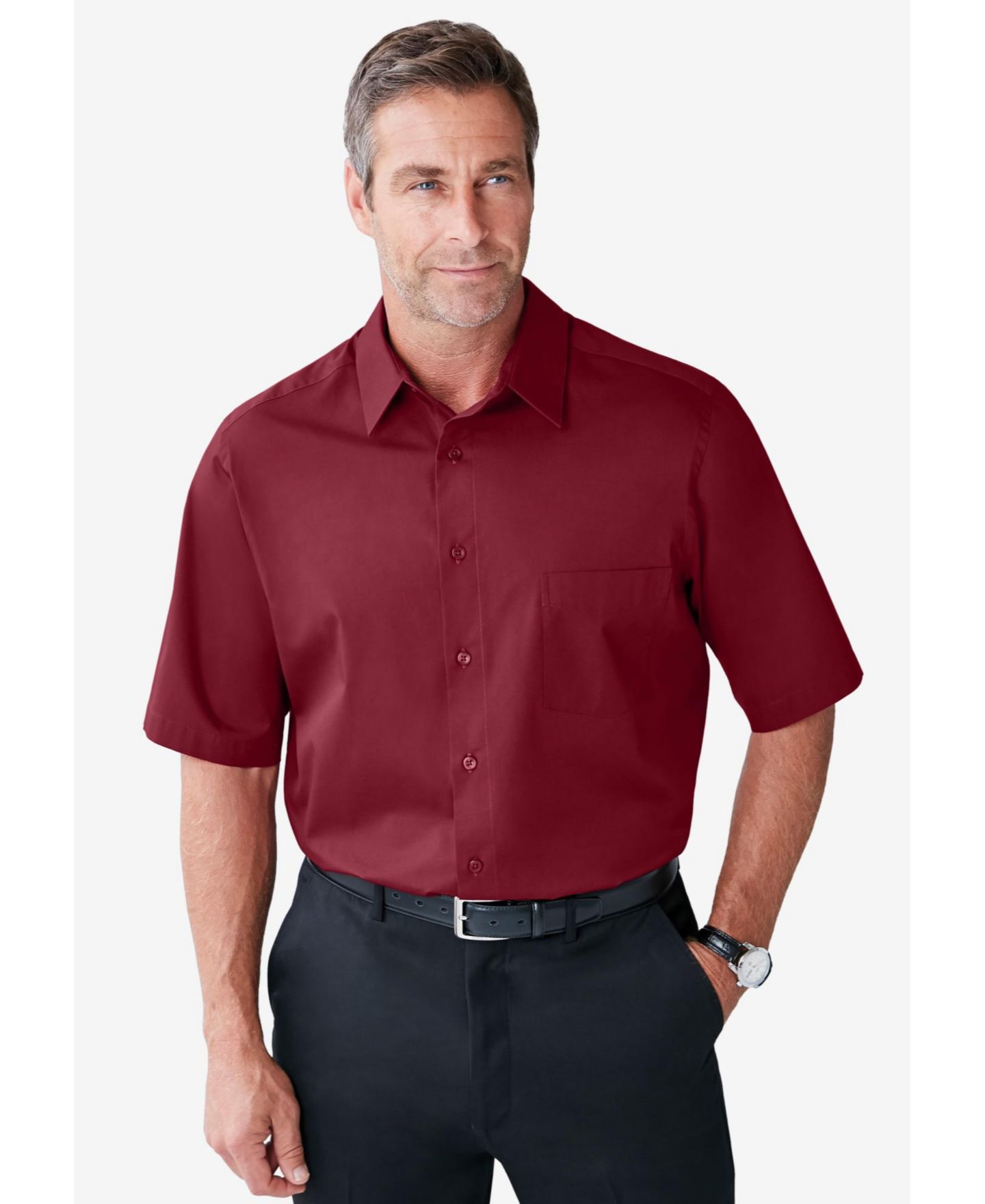 Мужская рубашка KingSize Wrinkle-Free Short-Sleeve Dress Shirt, цвет: Полуночный тёмно-синий — фото 5