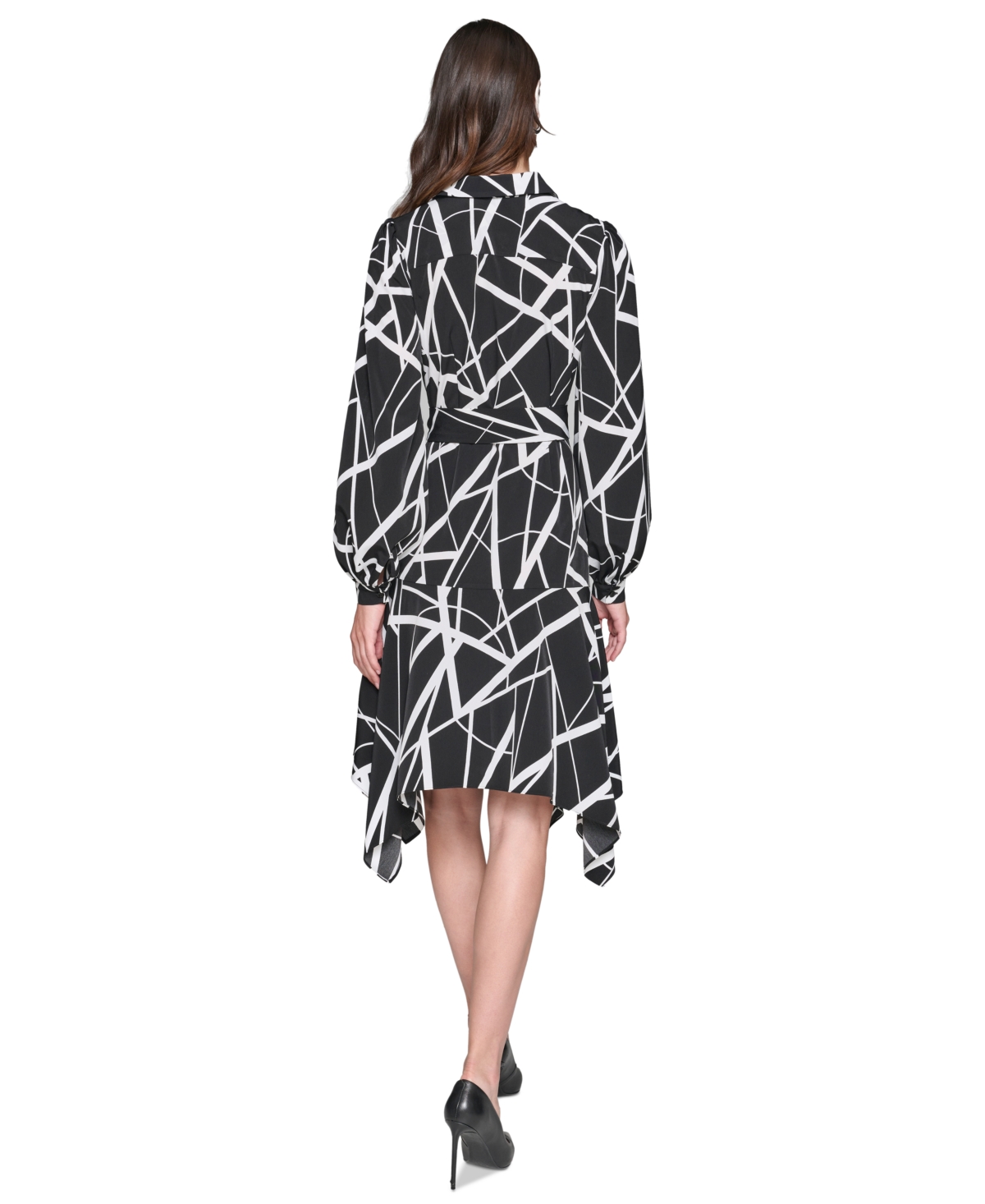 Karl Lagerfeld Paris Women's Printed Handkerchief-Hem Shirtdress - Black  Soft White
