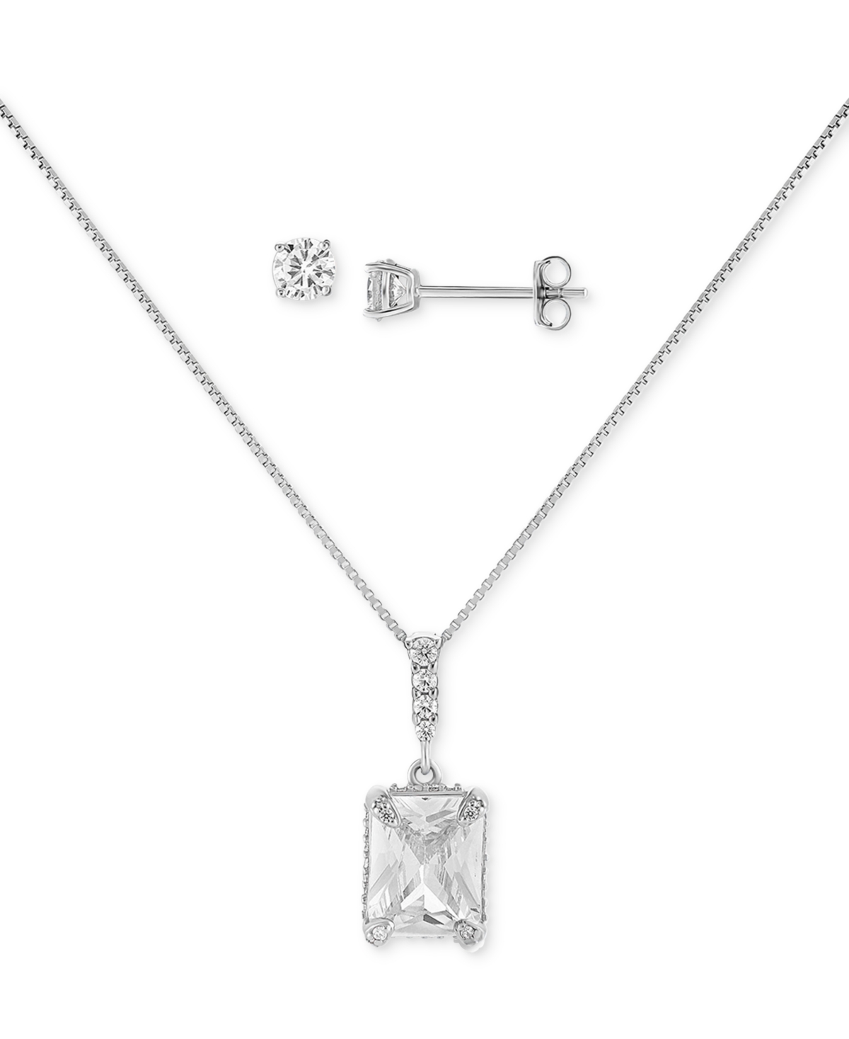 2-Pc. Set Cubic Zirconia Emerald-Cut Pendant Necklace & Complementing Stud Earrings in Sterling Silver, Created for Macy's - Sterling Si