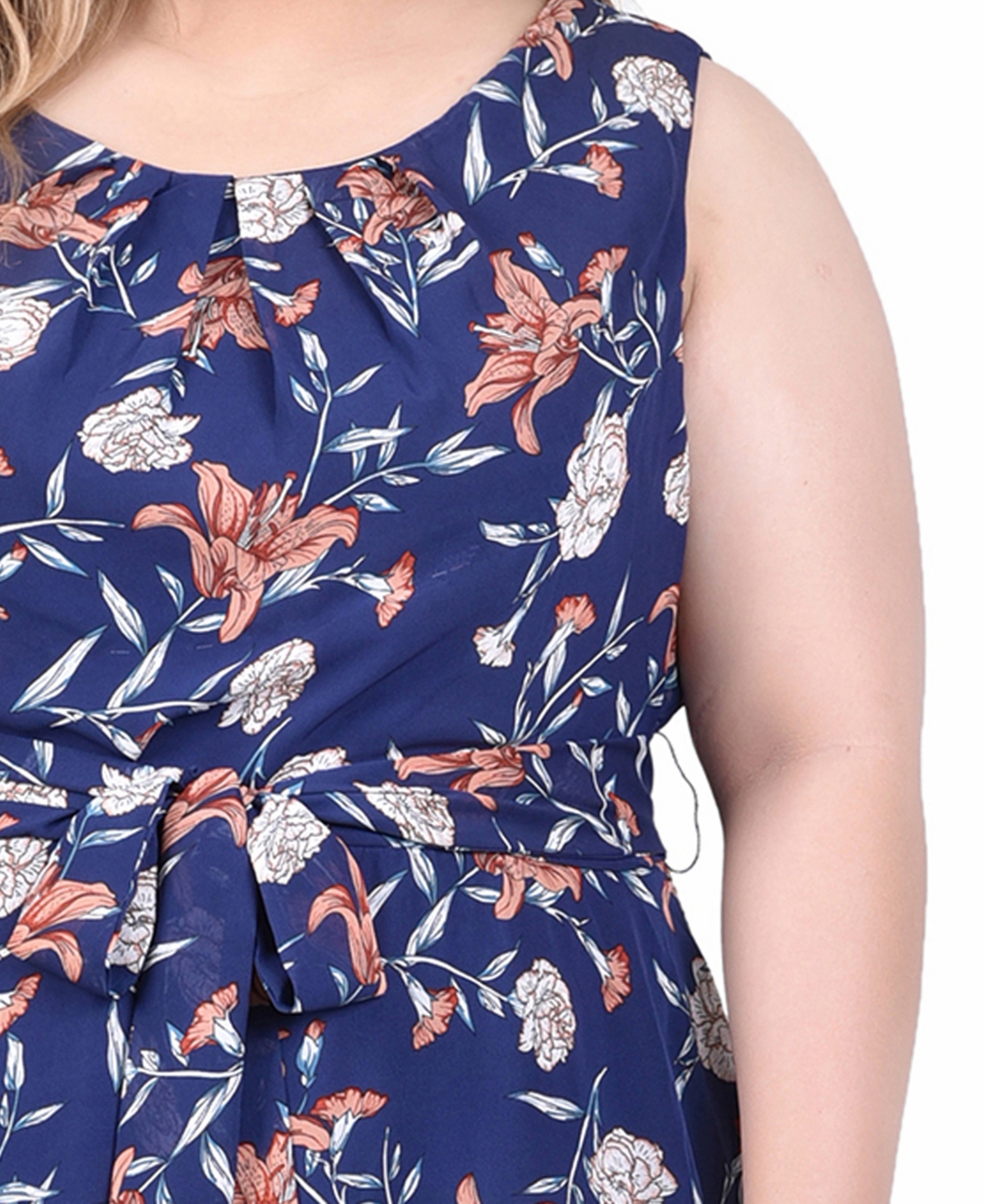 Ny Collection Petites Womens Chiffon Printed Midi Dress In Navy Floral