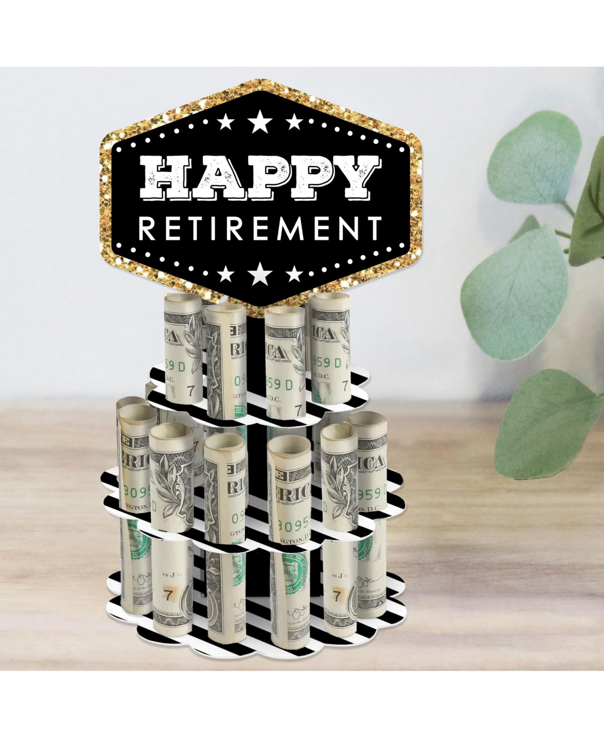 Happy Retirement - Diy Retirement Party Money Holder Gift - Cash Cake - Black