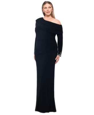 Betsy & Adam - Plus Size Off-Shoulder Embellished-Cuff Dress