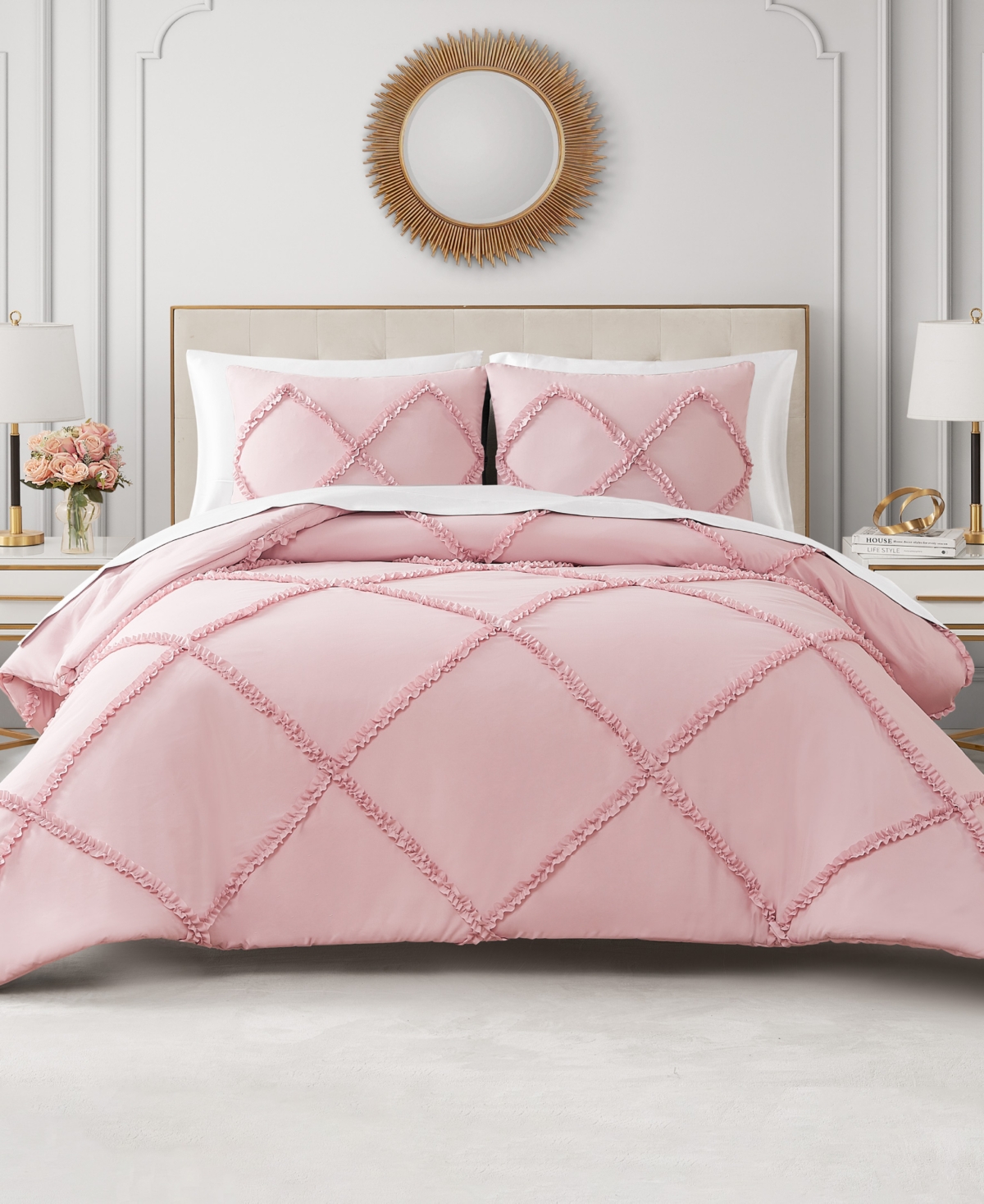 Shop Juicy Couture Diamond Ruffle 2 Piece Reversible Comforter Set, Twin/twin Xl In Light Pink