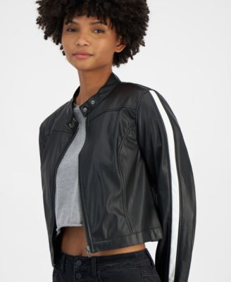 Tinseltown - Juniors' Faux-Leather Long-Sleeve Moto Jacket