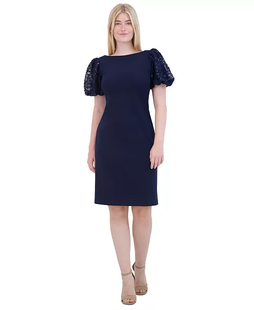 women's sequined puff-sleeve boat-neck dress
