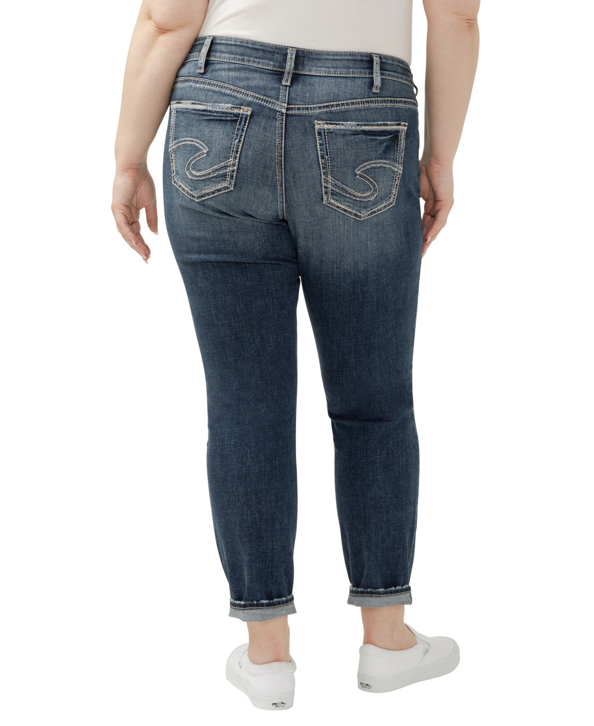 Shop Silver Jeans Co. Plus Size Boyfriend Mid Rise Slim Leg Luxe Stretch Jeans In Indigo