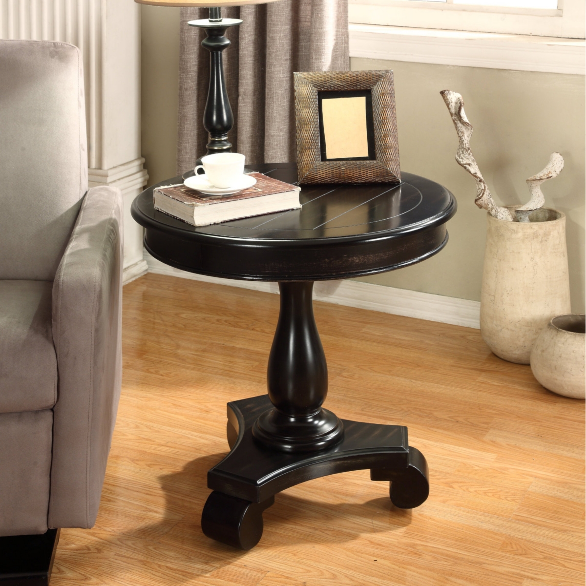 Streamdale Furniture Round Wood Pedestal Side Table, Black