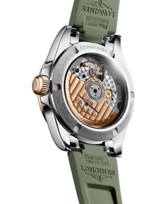 Women's Swiss Automatic Conquest Green Rubber Strap Watch 34mm