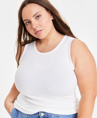 Trendy Plus Size Solid Ribbed Tank Top, Created for Macy's