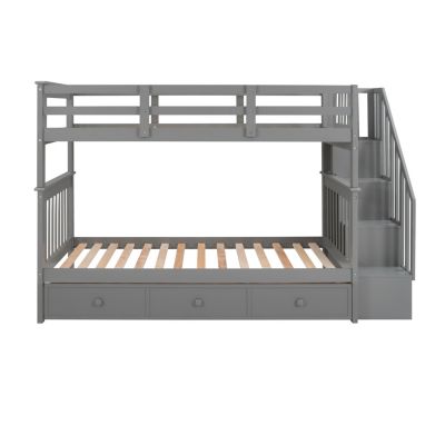 Stairway Twin-Over-Twin Bunk Bed With Three Drawers For Bedroom, Dorm
