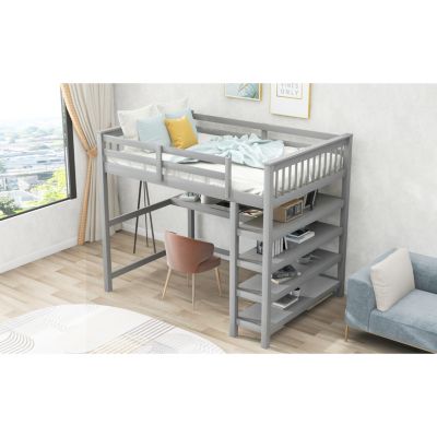Streamdale Full Size Loft Bed With Storage Shelves And Under-Bed Desk